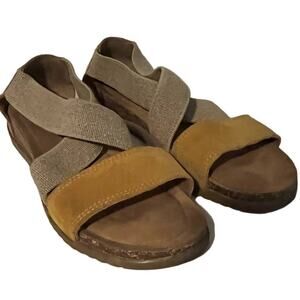 BioNatura Women's Leather Elastic Straps Crossed On Sandals Yellow/Beige Size 39